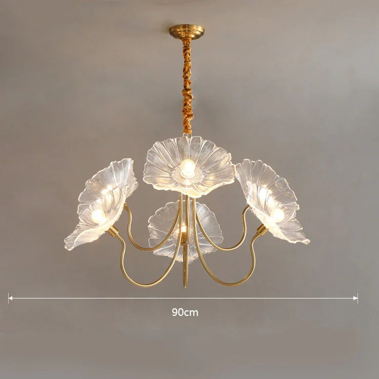 Lotus Leaf Glass Ceiling Chandelier with E14 Bulb
