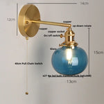 Afralia™ Vintage Blue Glass LED Wall Lamp, Pull Chain Switch, Stair Light Fixtures