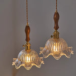Afralia™ Modern Walnut Wood LED Pendant Lights with Glass Flower Shade