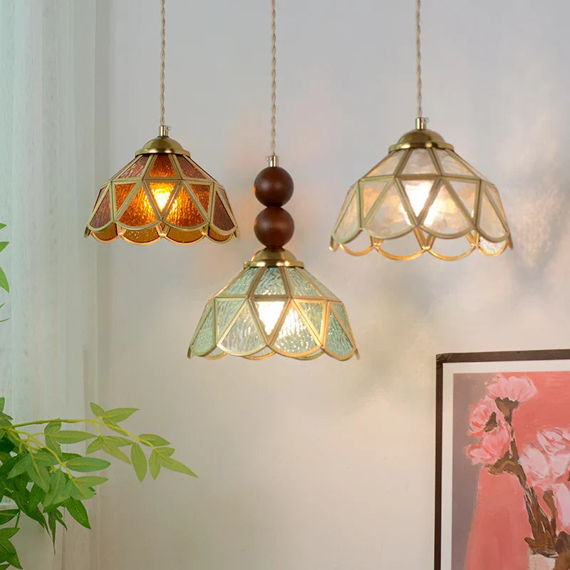 Afralia™ Tiffany Style Wood Globe Glass LED Pendant Light Fixture for Home Lighting