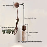 Wood LED Wall Lamp Yellow Travertine Pull Chain Switch Modern Nordic Style