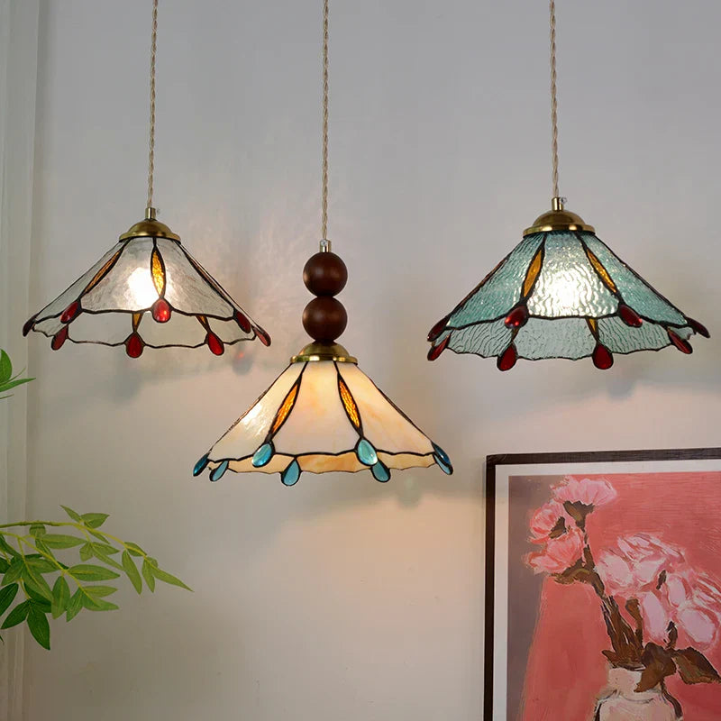 Afralia™ Copper LED Pendant Lamp Wood Globe Glass Nordic Modern Tiffany Hanging Lights