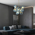 Blue Glass Flower Ceiling Chandelier Copper Hanging Lamps