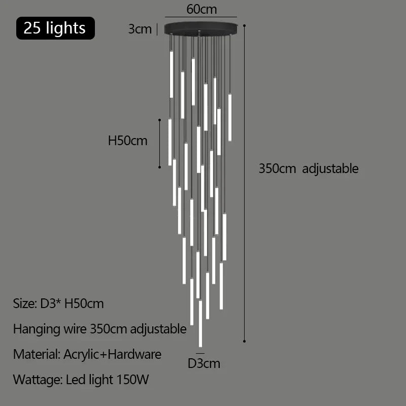 Modern Luxury LED Stair Pendant Chandelier Light for Villa