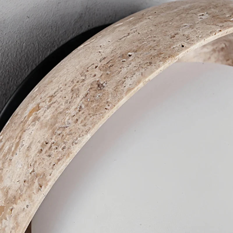 LED Wall Light: Nordic Modern Design with White Glass & Yellow Travertine Wood