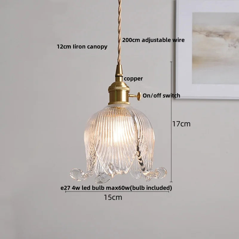Afralia™ Flower Glass LED Pendant Lights with Walnut Wood Finish