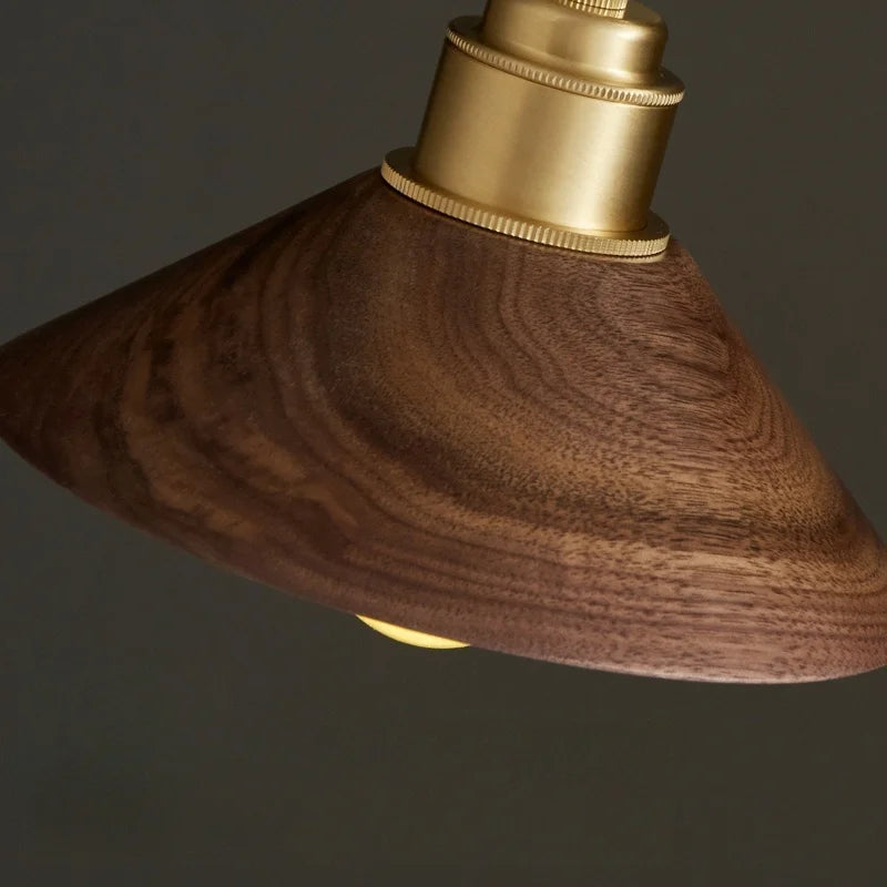 Japanese LED Pendant Light Vintage Style Wood Copper Hanging Lamp