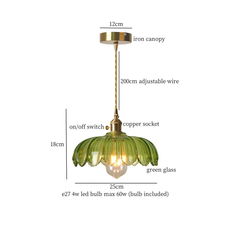 Green Glass LED Pendant Light Fixture - Modern Nordic Hanging Lamp