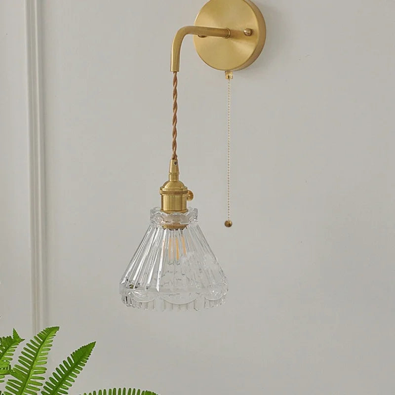 Nordic Glass Wall Lights LED Sconce Pull Chain Switch Adjustable Wire Bedside Lamp