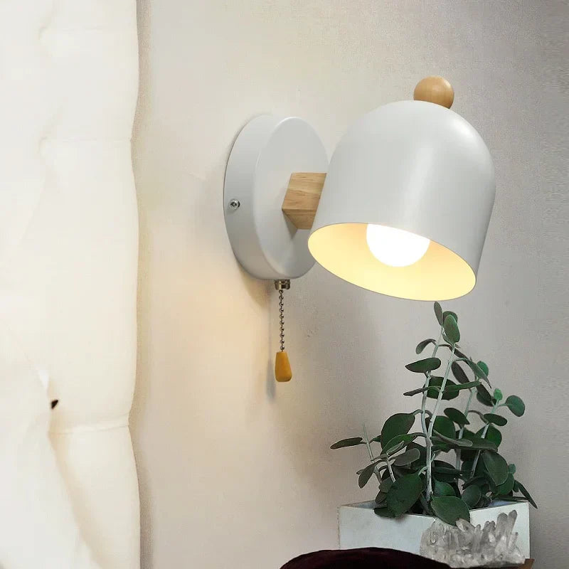 Wood Iron LED Wall Lights with Pull Chain Switch for Modern Living Spaces