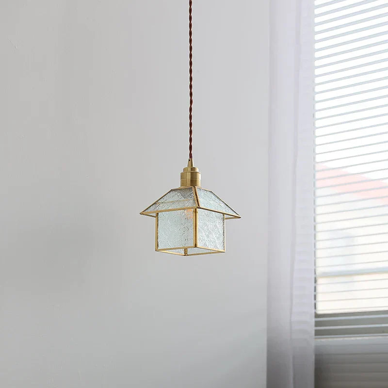 Cube Glass LED Pendant Light: Modern Copper Hanging Lamp for Bedroom, Restaurant, Hallway