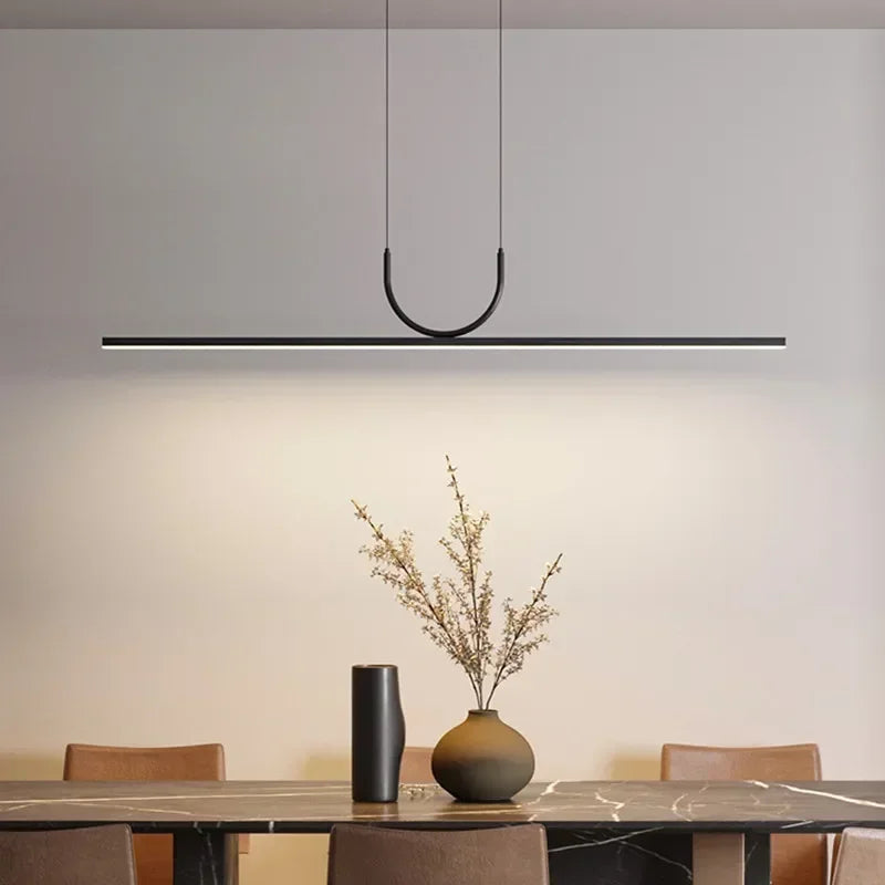 Black LED Ceiling Chandelier for Dining Room Kitchen Island - Modern Hanging Fixture