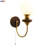 Wood Glass LED Wall Sconce Pull Chain Switch Bathroom Vanity Light
