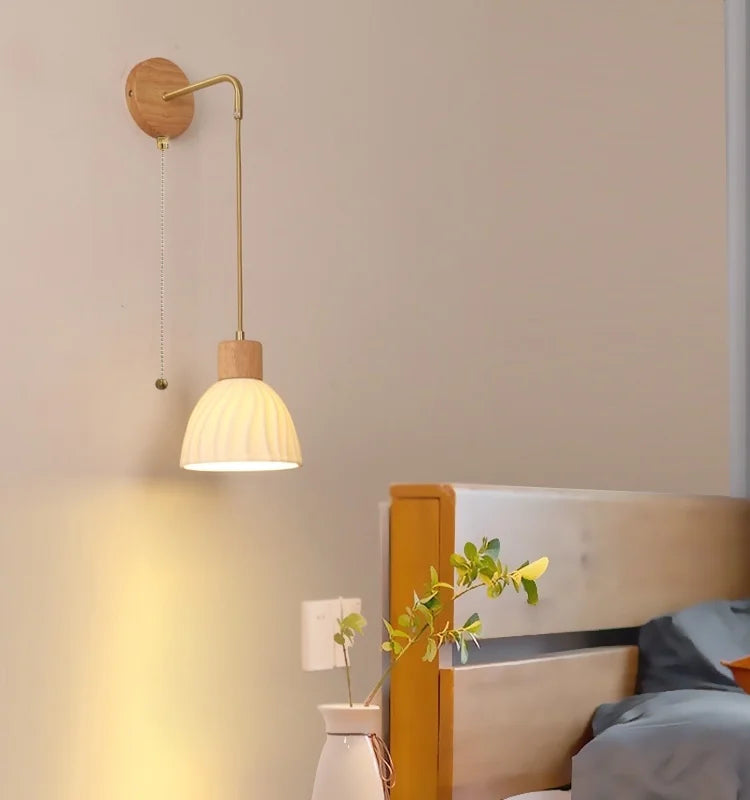 Nordic LED Wall Sconce Wood Base Modern Vanity Light