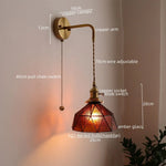 Copper Glass Pull Chain LED Wall Sconce for Indoor Living Room Stairway Lighting