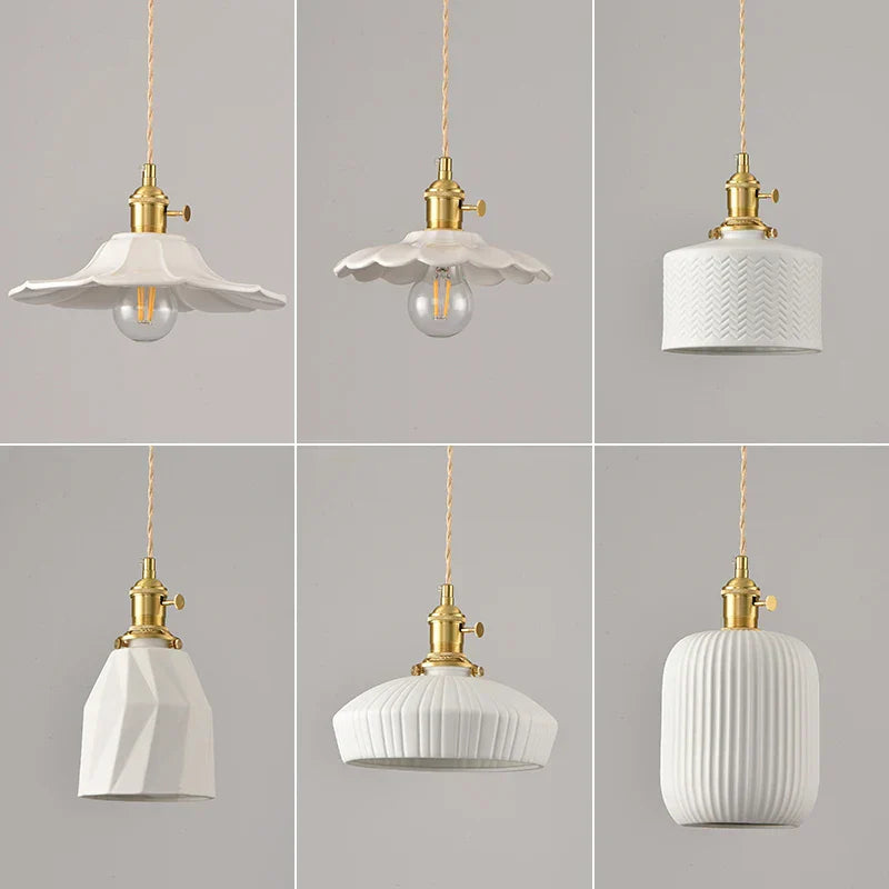 White Ceramic LED Pendant Lamp Modern Hanging Light Fixtures