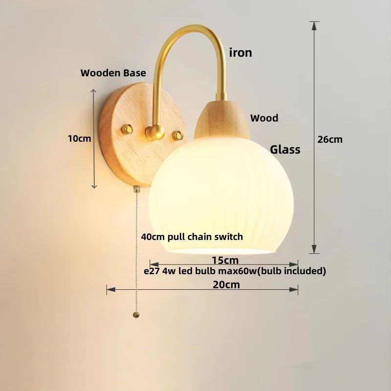 Afralia™ Nordic LED Wall Sconce Pull Chain Switch Ceramic Bedside Lamp