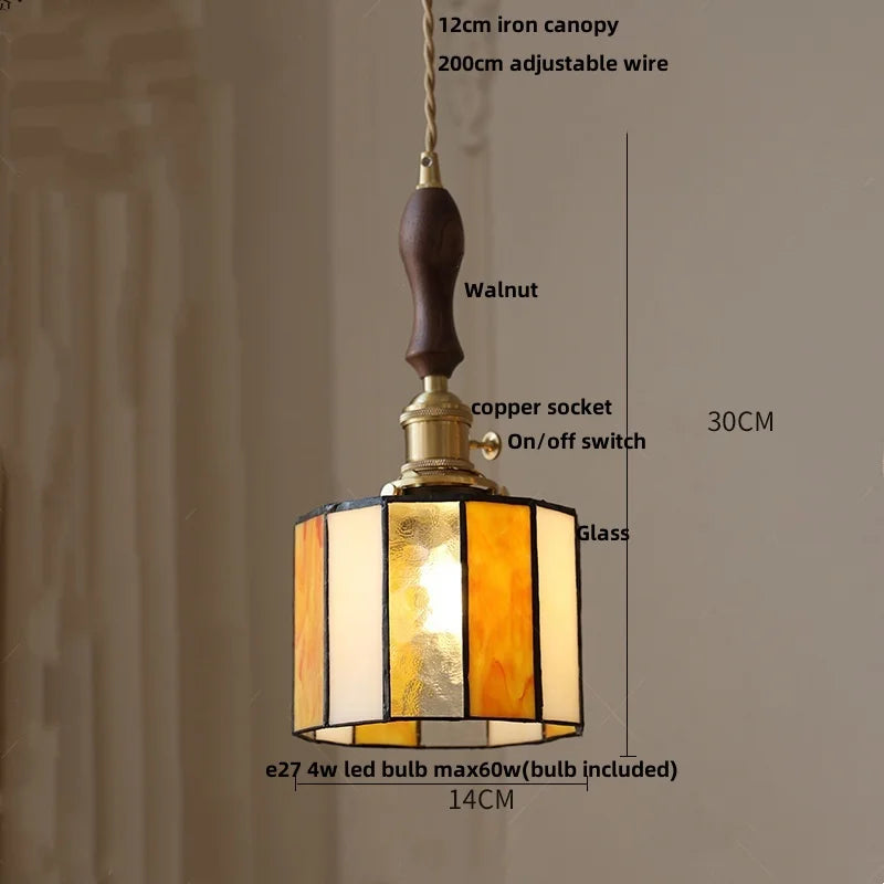 Tiffany Style Glass LED Pendant Light Fixture for Kitchen Coffee & Restaurant
