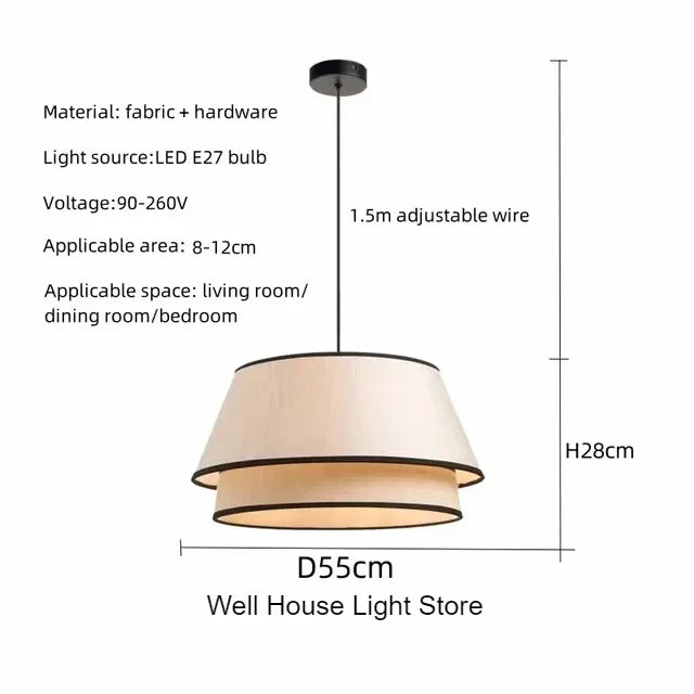 Tiered Drum Fabric Chandelier: Japanese Wabi Sabi Ceiling Light for Home Decor