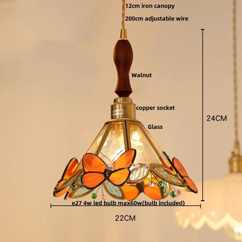 Afralia™ Red Butterfly LED Pendant Lamp Tiffany Glass Hanging Lights