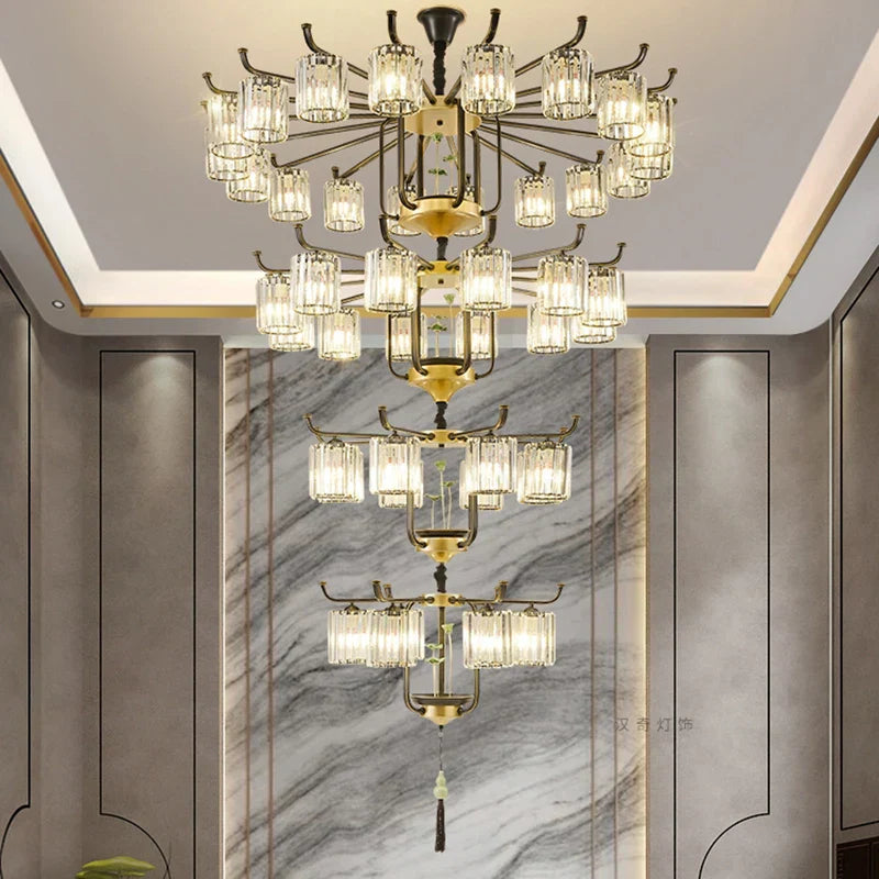 Luxury Copper Jade Chandelier for Middle Floor Living Room
