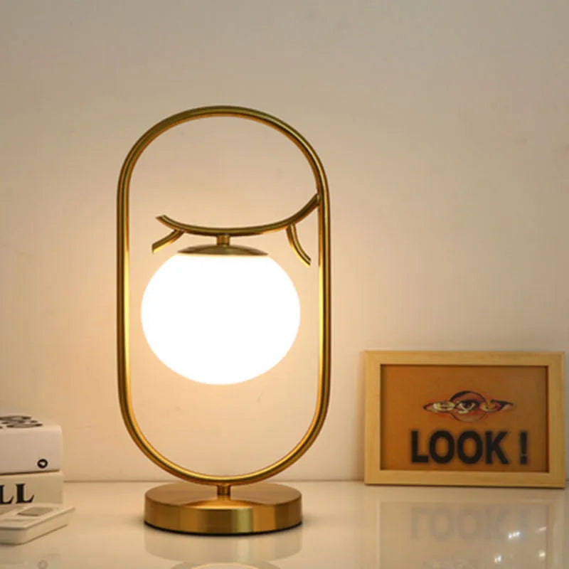 LED Brass Glass Table Lamp for Bedside Reading Desk - Modern Round Ring Design