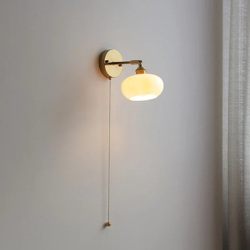 Glass LED Wall Sconce Pull Chain Switch Modern White Stair Light