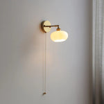 Glass LED Wall Sconce Pull Chain Switch Modern White Stair Light