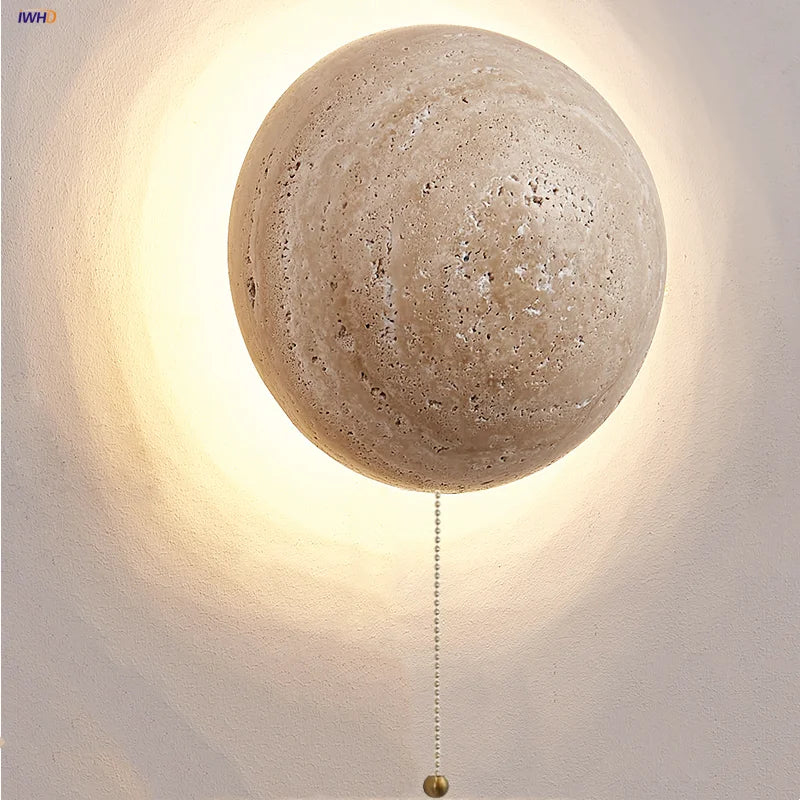 Travertine Wood Canopy LED Wall Lights Bedside Lamp Japan Style Sconce