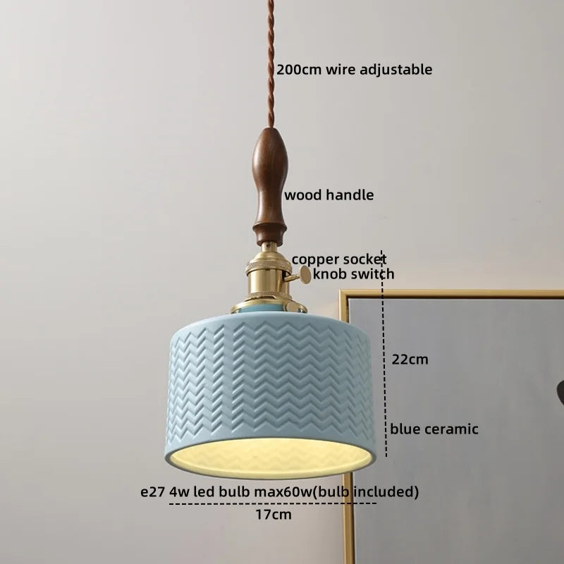 Ceramic Wood Pendant Light - Nordic Modern LED Hanging Lamp for Home Decor