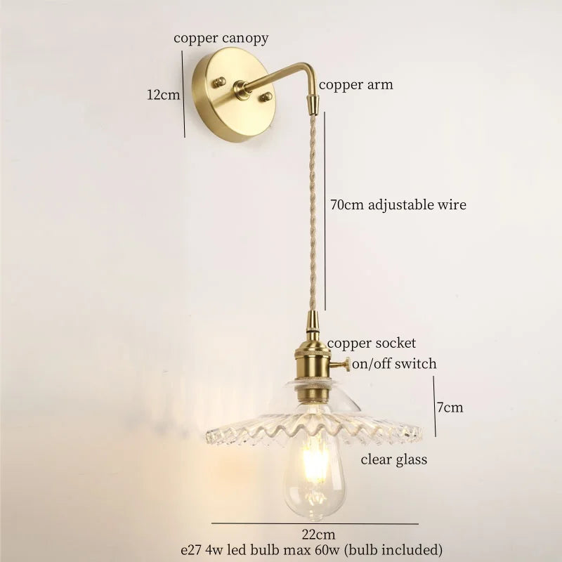 Afralia™ Green Glass LED Wall Light Fixture | Modern Nordic Pull Chain Lamp