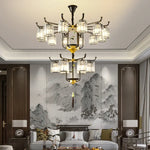 Luxury Copper Jade Chandelier for Middle Floor Living Room