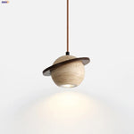 Cave Stone LED Pendant Lights Wood Home Decor Yellow Globe Hanging Lamp