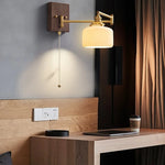 Wood Swing Arm LED Wall Light - Rotatable Bedroom Balcony Bedside Lamp