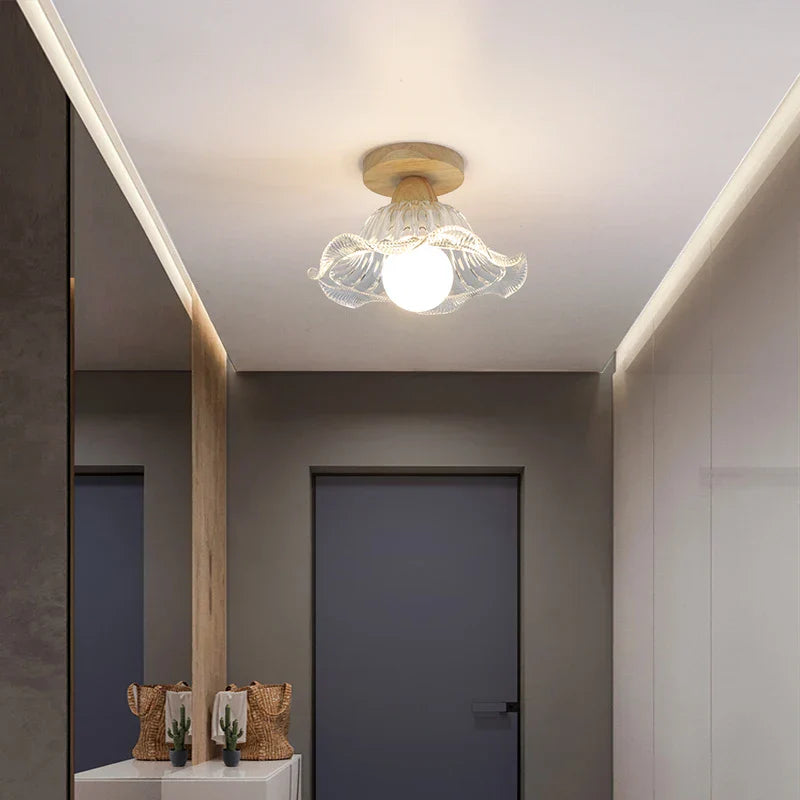 LED Ceiling Lamp Modern Style Wood Glass Luminaria