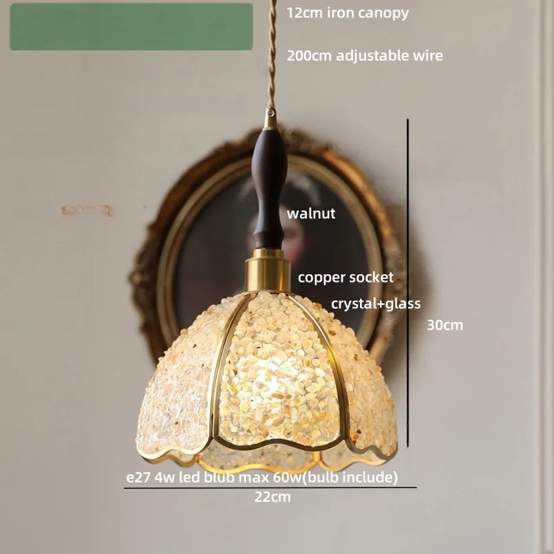 Afralia™ Copper Walnut LED Pendant Lamp Crystal Glass Hanging Light