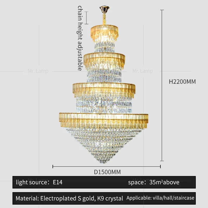 European Duplex Villa Crystal Chandelier Loft LED Light