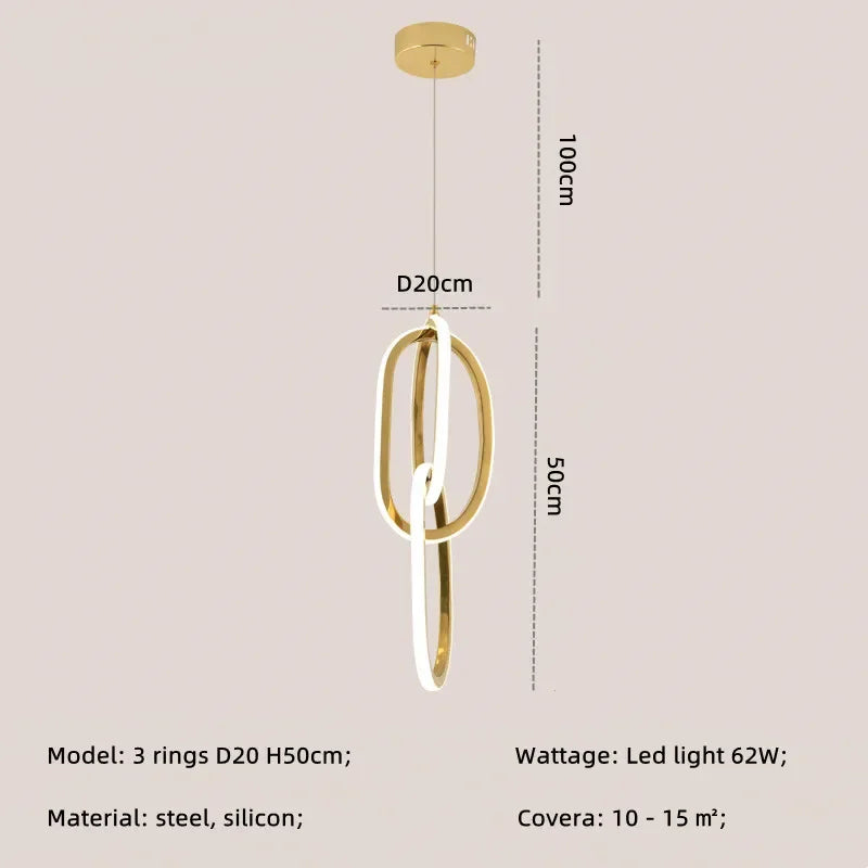 Gold Steel Pendant Light for Home Decor & Bar, Stylish LED Hanging Lamp