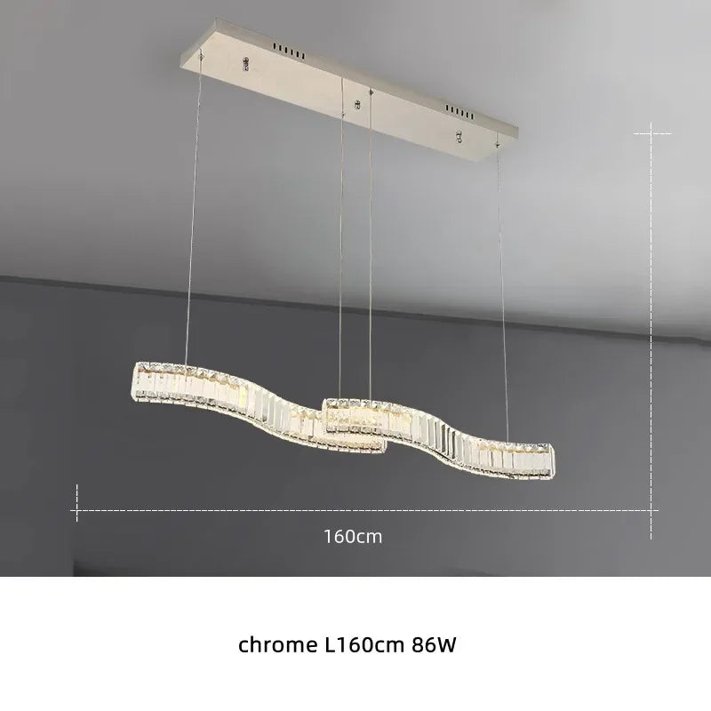 S Wave Steel & Crystal Dimmable LED Pendant Lights