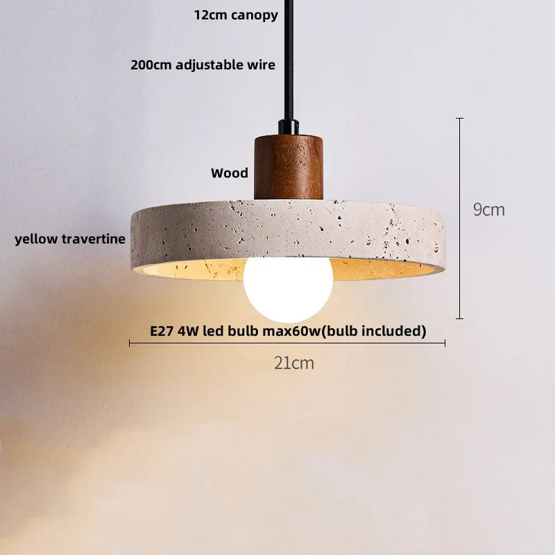 Yellow Travertine LED Pendant Light - Modern Wood Nordic Hanging Lamp