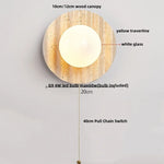 Wood Rotate LED Wall Lights with Glass Ball Yellow Travertine Effect