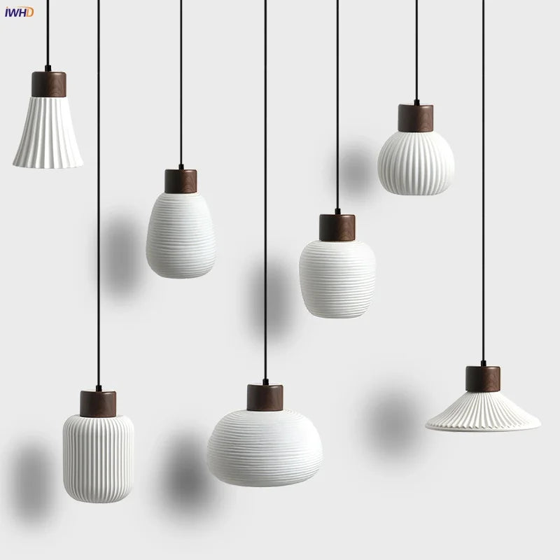Afralia™ Ceramic LED Pendant Light Fixture - Nordic Modern Wood White Hanging Lamp