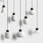 Nordic LED Pendant Light Wood White Ceramic Hanging Lamp