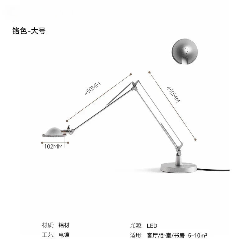 Industrial Black/Chrome LED Rocker Arm Desk Light with Adjustable Arm