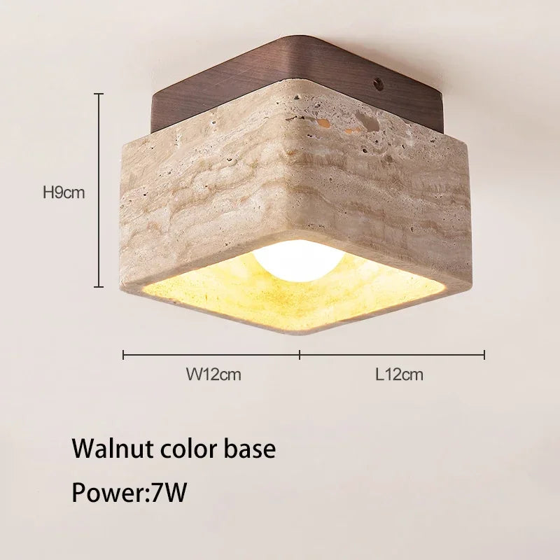 Travertine Stone Ceiling Lamp with E27 LED Bulb for Living Room