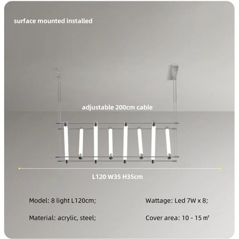 Modern Steel Bar LED Pendant Lights for Kitchen Island, Minimalist Acrylic Hanging Lamp Fixture