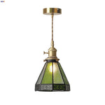 Loft Green Tiffany Glass LED Pendant Lights with Copper Knob Switch