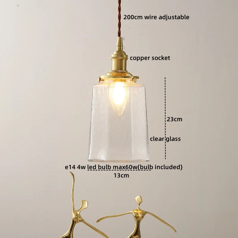 Copper Glass LED Pendant Lights Modern Hanging Lamp for Bar Bedroom Living Room
