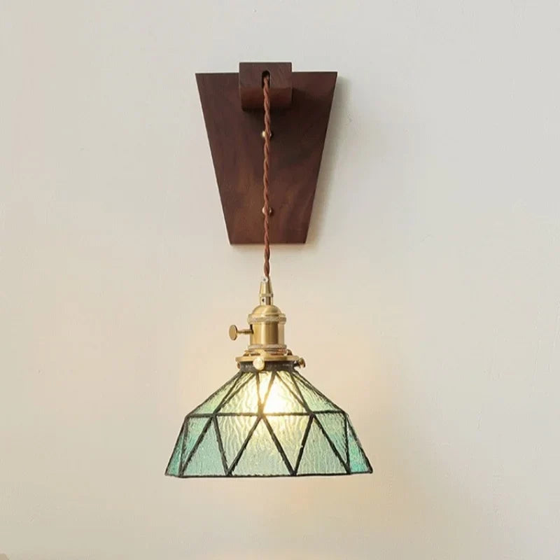 Walnut Glass LED Wall Light Fixture | Modern Bedroom Bathroom Living Room Lamp