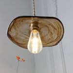 Brass Knob Switch LED Pendant Light, Nordic Amber Glass Hanging Lamp